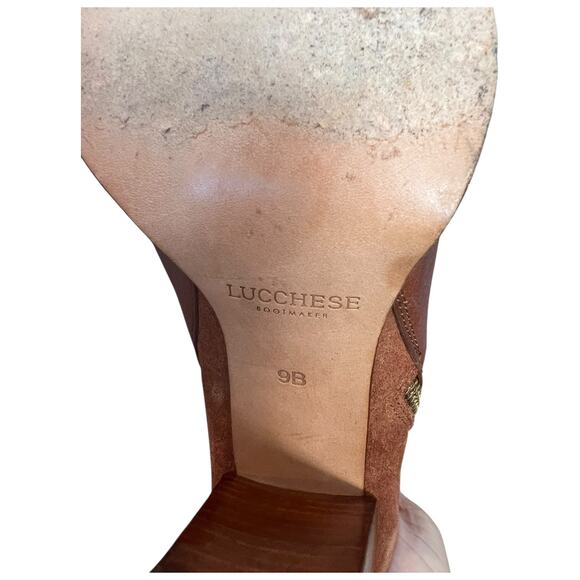 Lucchese Britta Bootie Redwood Leather Suede Ankle Boots Block Heel Women’s 9B - Picture 10 of 11